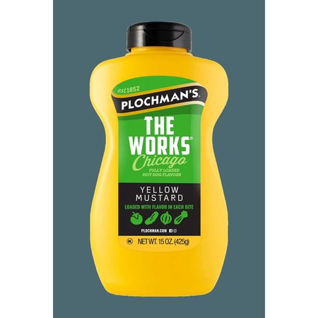 PLOCHMANS 15 oz The Works Flavored Yellow Mustard WORKSBANJO15